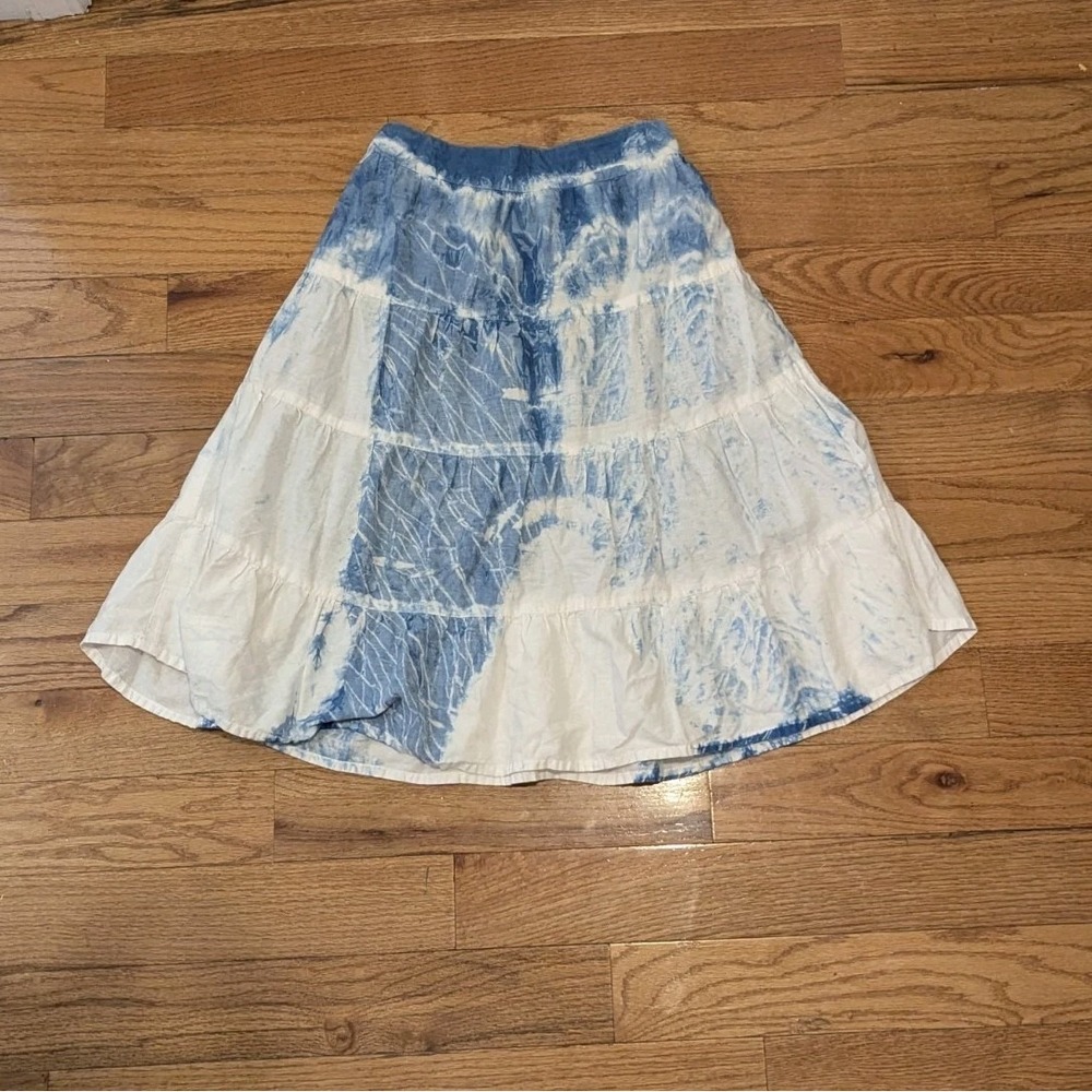 Boho Coastal Tie Dye Tiered Skirt Cottagecore Festival Blue White‎ Reversible